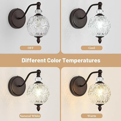 1 Piece Vintage Wall Sconce, 1-Light Mid Century Oil Rubbed Bronze Finish Wall Sconce with Globe Glass Shade, Retro Light for Bathroom, Bedroom, Living Room,Powder Room