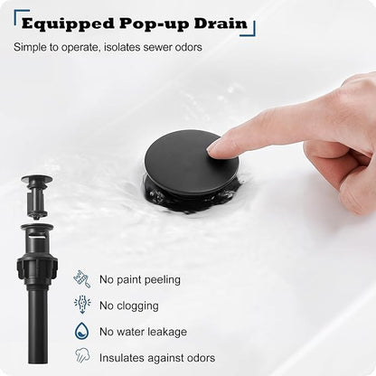 Brass Waterfall Bathroom Faucet, 4-16 Inch Black Bathroom Sink Faucet 3 Hole Bathroom Widespread Faucet, 2 Handles Bathroom Faucets Vanity Faucet with Pop Up Drain, Supply Water Hose