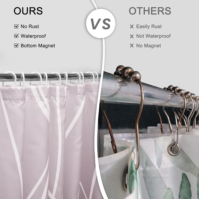 Striped Shower Curtain for Bathroom, Burgundy, 72" W x 72" L | with Hooks, Modern Hotel Style, Water Repellent, Washable, Weighted Hem