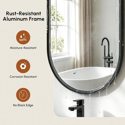 Black Pill Oval Mirror for Bathroom 24x36 Inch | Small Vanity Mirror, Crystal-Clear HD Glass, Rust-Proof Aluminum Frame, Inner-Curved Decor for Bedroom, Entryway Renovation