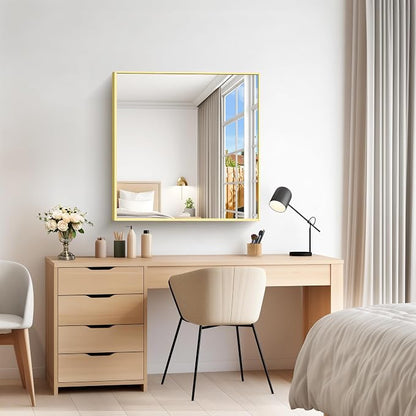 COFENY Gold Bathroom Mirror for Wall, 30x30 Inch Square Mirrors with Metal Frame, Modern Vanity Wall Mirror Decor for Bathroom Living Room, Entryway Hangs Horizontal or Vertical