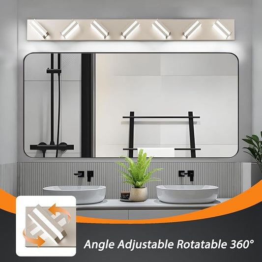 Bathroom Lights Fixtures Over Mirror, 360°Rotate Modern LED Vanity Lights for Bathroom, 56W Dimmable & High CRI Acrylic Wall Lighting, No Assembly Required (Brushed Nickel, 7-Light, 42 Inch)