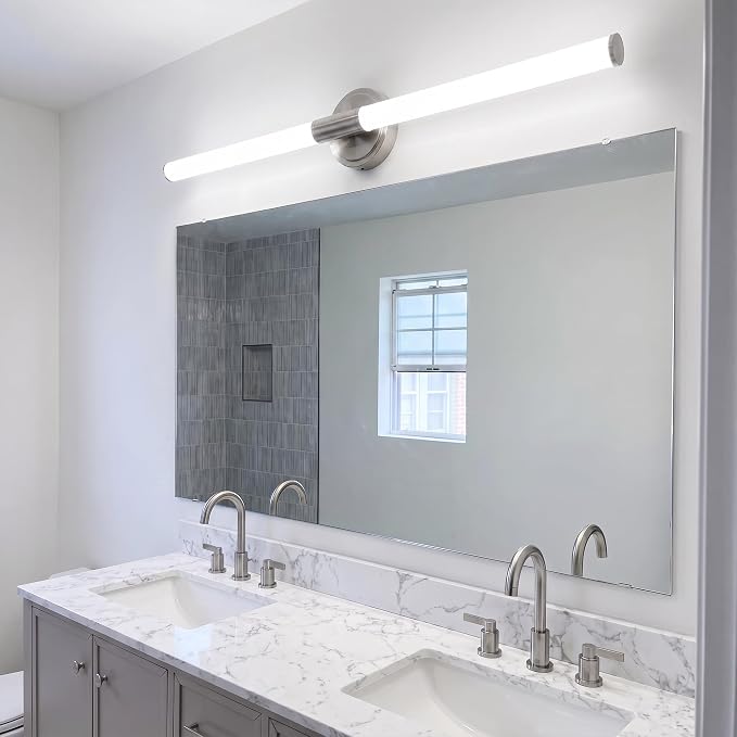 URSOLA 48" Modern LED Bathroom Light Fixtures, Brushed Nickel 3CCT Dimmable Bathroom Vanity Light Over Mirror, Bathroom Vanity Bath Bar Lights with 360° Removable Acrylic Light Tube