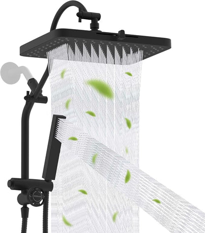 Hibbent 5-Mode 13" Rain Shower head, 4-Spray Handheld Shower, Matte Black | cUPC Certified High Pressure Showerhead Combo, All Metal 4-way Diverter Extension Arm & Handheld Spray, 71'' Hose & Holder