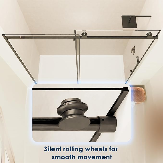 60 x 73 Inch Frameless Single Sliding Shower Door with Nano Coating | Bypass Glass Shower Door with 5/16" SGCC Tempered Glass & Explosion-Proof Film, Water Repellent, Matte Black