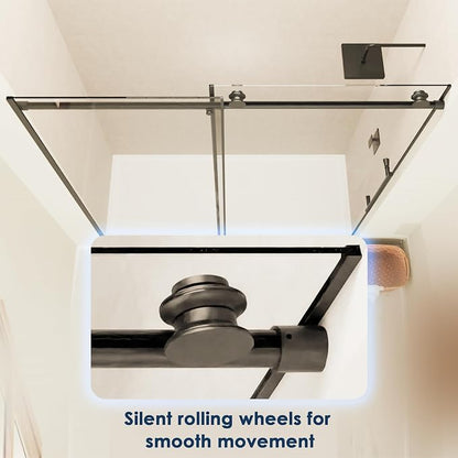 60 x 73 Inch Frameless Single Sliding Shower Door with Nano Coating | Bypass Glass Shower Door with 5/16" SGCC Tempered Glass & Explosion-Proof Film, Water Repellent, Matte Black