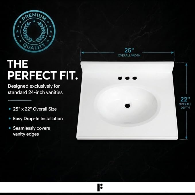 Cultured Marble Composite Bathroom Sink Top - Fits Standard 24” Vanity | Elegant and Durable Bathroom Sinks for Modern Homes - Upgrade Your Space - Perfect for Any Bathroom Design