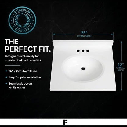 Cultured Marble Composite Bathroom Sink Top - Fits Standard 24” Vanity | Elegant and Durable Bathroom Sinks for Modern Homes - Upgrade Your Space - Perfect for Any Bathroom Design