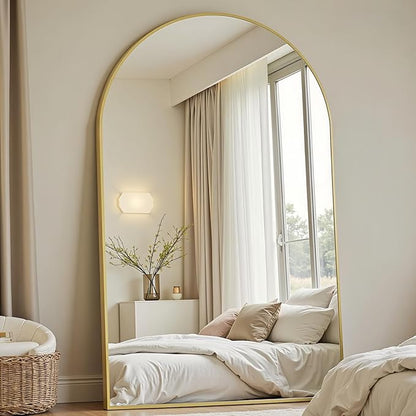 Dewfig Arched Full Length Mirror, 81"x41" Large Floor Mirror, Gold | Aluminum Alloy Frame Oversized Full Body Mirror, HD Shatterproof Tempered Glass, Lean/Stand/Wall for Living Room,Bedroom