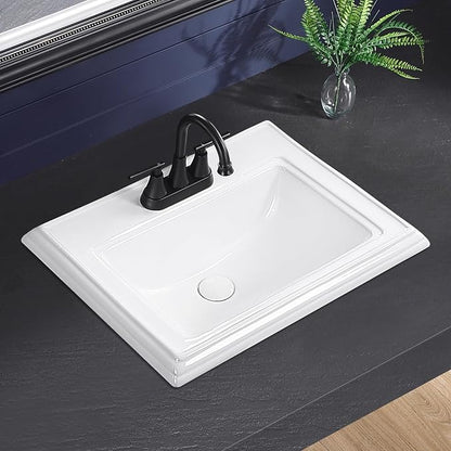 23.2"x18.3" Drop In Bathroom Sink with 3 Faucet Holes - 4 Inch Centerset Semi Recessed Rectangular Vessel Sink White Porcelain Ceramic with Overflow and Three 1.18" Faucet Holes for Vanity Top