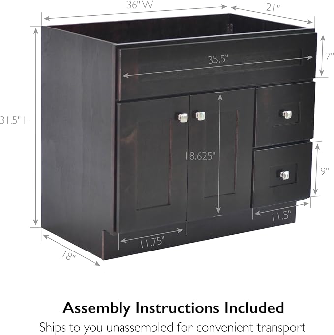 Design House Brookings Bathroom Vanity, 36", Espresso | Adjustable Hinges, Freestanding, Contemporary/Modern, Wood, Bath, 586990