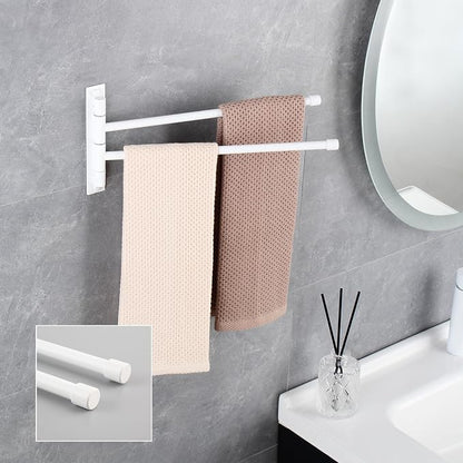 GERZWY Bathroom 2-Arm Swing Arm Towel Bars Wall Mount Stainless Steel Bath Towel Rack Hanger, White