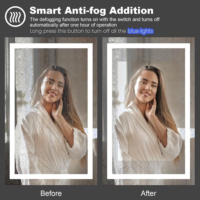 LED Mirror for Bathroom, 28"x32" with Front Light and Backlight | Stepless Dimmable, Anti-Fog, Shatter-Proof, HD Reflection, Memory, 3 Colors Lighting, UL Listed (Horizontal/Vertical).