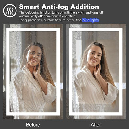 LED Mirror for Bathroom, 28"x32" with Front Light and Backlight | Stepless Dimmable, Anti-Fog, Shatter-Proof, HD Reflection, Memory, 3 Colors Lighting, UL Listed (Horizontal/Vertical).