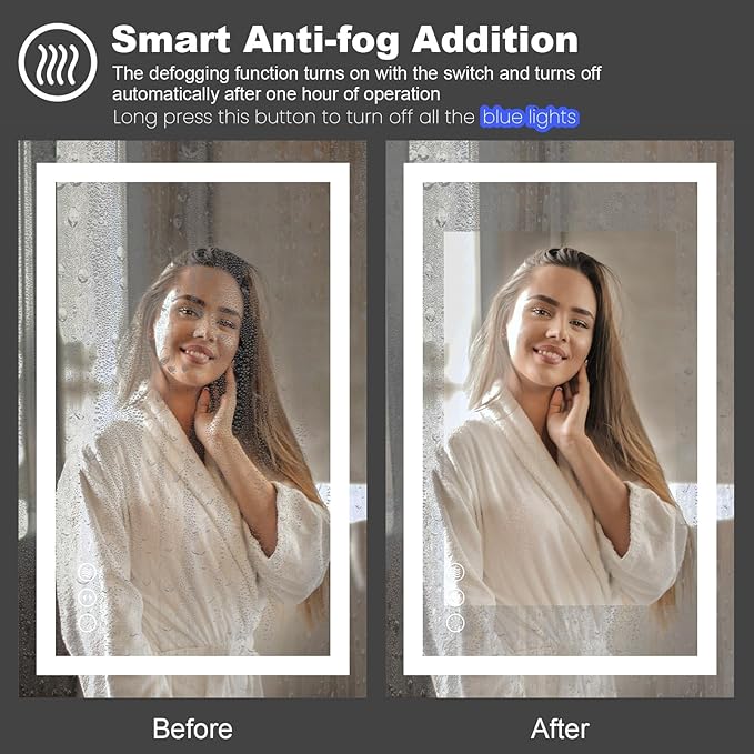 LED Mirror for Bathroom, 36"x30" with Front Light and Backlight | Stepless Dimmable, Anti-Fog, Shatter-Proof, HD Reflection, Memory, 3 Colors Lighting, UL Listed (Horizontal/Vertical).