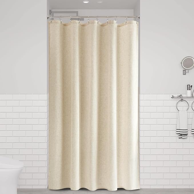 Beige Linen Shower Curtain, Textured Fabric Shower Curtains for Bathroom Modern Farmhouse Neutral Tone Premium Quality Fabric Bohemian Rustic Cottage Country Bathroom Decor, Cream, 60 x 72