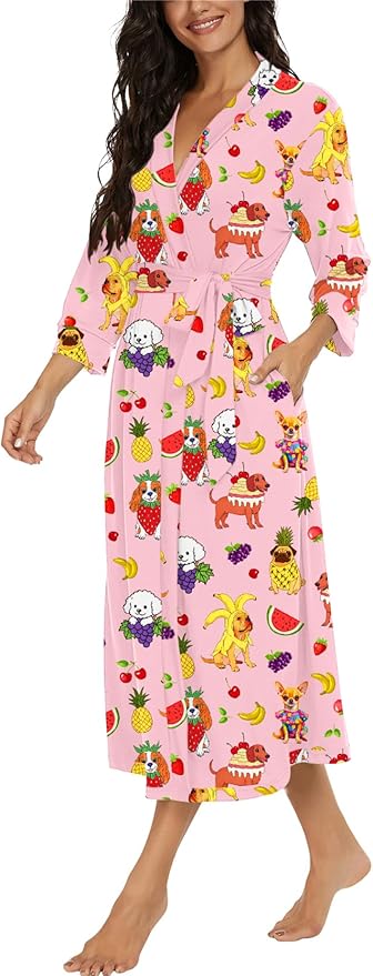 VINTATRE Women Kimono Robes Long Knit Bathrobe Lightweight Soft Knit Sleepwear V-neck Casual Ladies Loungewear
