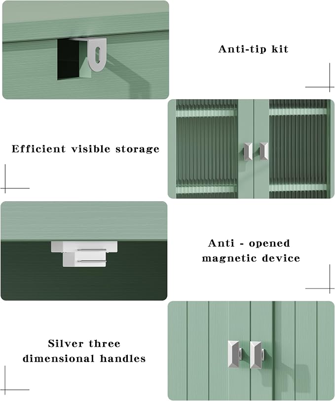 Akxomel 53.1" Tall Bathroom Cabinet 6 Doors Linen Floor Storage Cabinet | Bathroom Floor Cabinet with Adjustable Shelf, Pantry Cabinet for Living Room, Kitchen, Entryway, Green