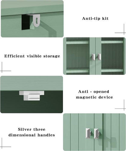 Akxomel 53.1" Tall Bathroom Cabinet 6 Doors Linen Floor Storage Cabinet | Bathroom Floor Cabinet with Adjustable Shelf, Pantry Cabinet for Living Room, Kitchen, Entryway, Green