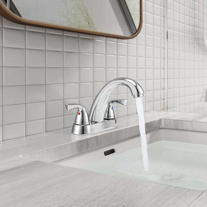 PARLOS 2-Handle Bathroom Sink Faucet with Drain Assembly and Supply Line Lead-Free cUPC Lavatory Faucet Mixer Double Handle Tap Deck Mounted, Chrome, 1359801