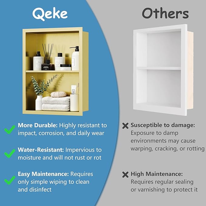 14x18 Medicine Cabinet Recessed, Medicine Cabinet Without Mirror, 304 Stainless Steel Medicine Wall Niche with Double Shelves, Brushed Golden
