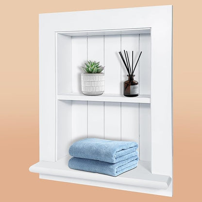 Royxen Recessed Medicine Cabinet 13.8 x 17.8 Inch, Medicine Cabinets, Large Medicine Cabinet, 2-Tier Bathroom Cabinets Wall Mount for Home Storage, White