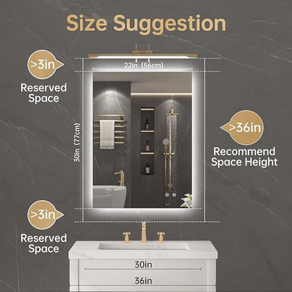 LOVESPEJO 22"x30" Backlit Mirror Bathroom, Lighted Bathroom Mirror with Lights, Fogless, Dimmable, 3 Color Changing, Shatterproof, Horizontal/Vertical（no Motion Sensor）