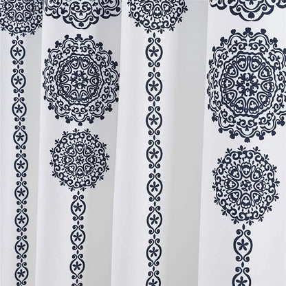 Lush Decor Stripe Medallion Shower Curtain-Fabric Mandala Bohemian Damask Print Design, 72" x 72", Navy