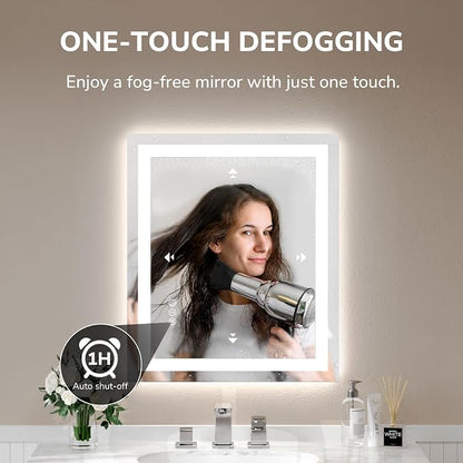 LED Bathroom Mirror 24x32 Inch | Tempered Glass - Frameless Backlit Lighted Mirror for Bathroom Vanity with Anti-Fog, 3 Colors Dimmable, Memory Function,