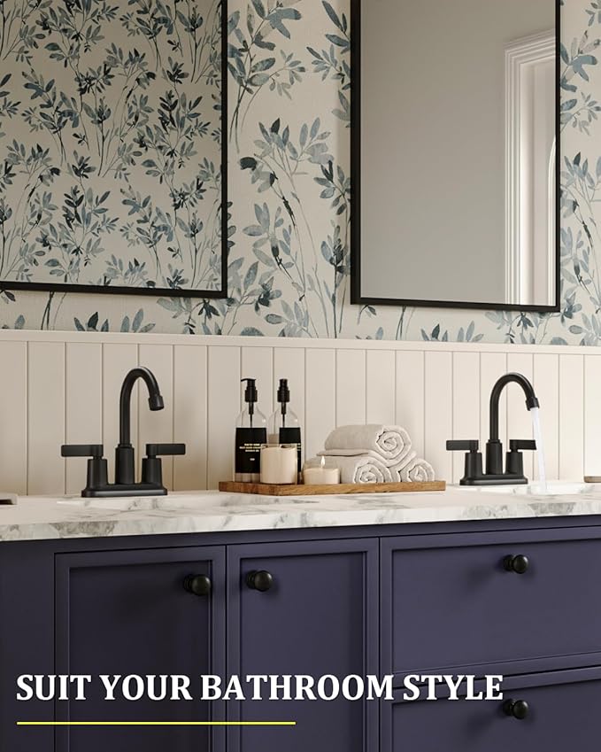 Bathroom Faucets for Sink 3 Hole, Evolvegoods 4 Inch Matte Black Bathroom Faucet with Pop Up Drain and 2 Supply Hoses, 2-Handle Centerset Faucet for Sink Vanity RV