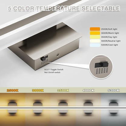 Modern Vanity Light 15.7 inch 16W Dimmable 5CCT Led Bathroom Light Fixture Over Mirror, Brushed Nickel Vanity Light for Bathroom Mirror Cabinets-ETL Certificated