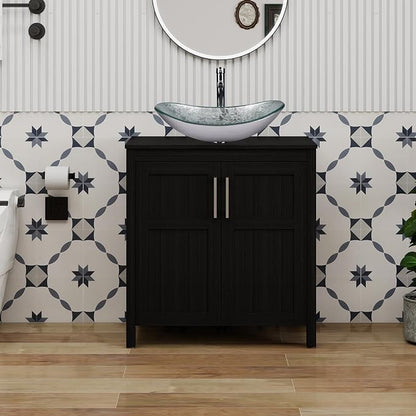 YOURLITE 30" Bathroom Vanity with Sink, Black Bathroom Vanity and Sink Combo with Faucet & Pop Up Drain Set,Traditional Vanity with Blue Glass Boat Bathroom Sink