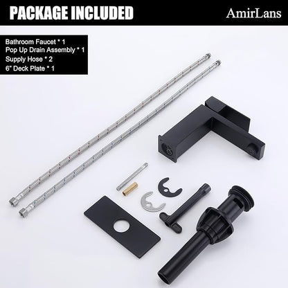 Black Faucet Bathroom, Stainless Steel Matte Black Bathroom Faucet Single Hole with Pop Up Drain, Single Handle Faucet AML-1141-BK