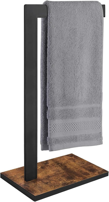 Hand Towel Stand for Bathroom Counter, L-Shape Hand Towel Holder | Towel Holder Stand Height 13.85'' for Vanity Countertop, Kitchen Counter, Rustic Brown-Square Base-L Shape