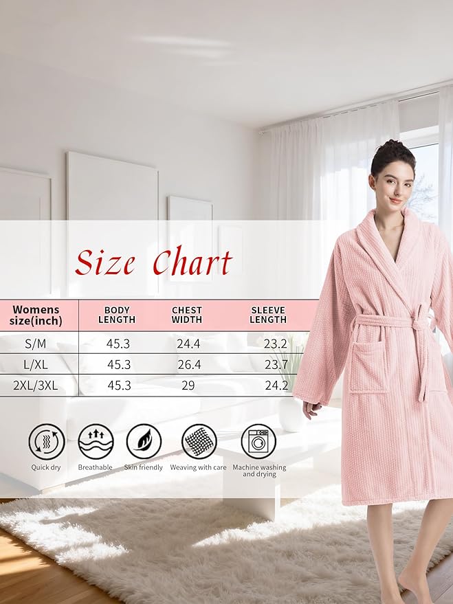 Plush Bath Robes For Women After Shower,Soft Long Towel Robe,Quick Dry&Warm Womens Bathrobe