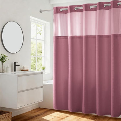 River Dream Waffle No Hook Shower Curtain with Liner,Pale Mauve,71x74 | Dotted Waffle,Snap-in Liner,Heavy Duty,Quick Dry,Mesh Top Window,With Bottom Magnets,Hotel-Grade,Washable,Standard Size