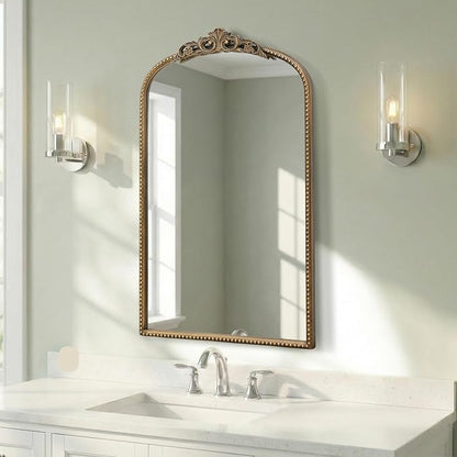 Micasso Bathroom Mirrors for Over Sink: 19"x31" Gold Vintage Arched Mirror | Traditional Ornate Baroque Decorative Antique Wall Mirror for Bedroom/Entryway/Hallway/Dresser/Vanity/Mantel/Nightstand