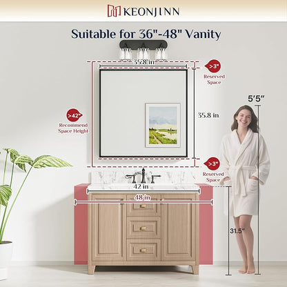 Keonjinn 36"x36" Brushed Nickel Framed Mirrors for Bathroom Sink, Anti Rust | Square Rectangular Mirror for Wall, Beveled Frame Design, Rustic Bathroom Vanity Mirror, Tempered Glass, Farmhouse Style