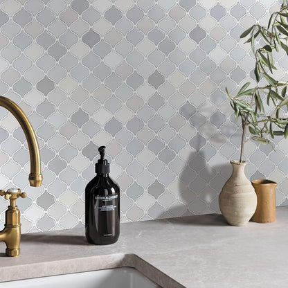 STICKGOO Arabesque Peel and Stick Backsplash, 12'X12' Self Adhesive Wall Tile (Thicker Design, Light Tones)