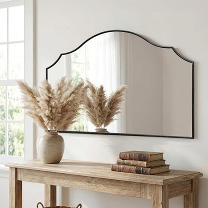 Besdomus Black Scalloped Wall Mirror: 47"x31" Large Wooden Fireplace Mirror | Modern Minimalist Decorative Arched Mirror for Vanity/Dresser/Bedroom/Entryway/Bathroom/Living Room/Dining Room/Over Sink