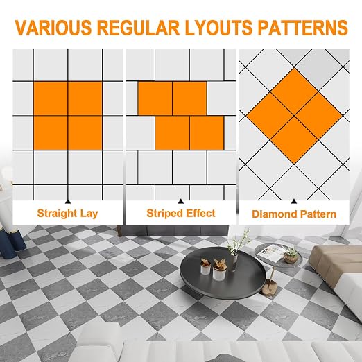 Peel and Stick Floor Tile 10-Pack 12 x 12 inch,Self-adhesive Waterproof Vinyl Flooring Plank for Bathroom,Kitchen, Dining Room, Bedrooms, Cover 10 Sq. Ft Grey & White Marble (5 Tiles per Color)