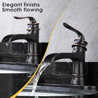 FRANSITON Waterfall Faucet Bathroom Faucet Single Handle One Hole Oil Rubbed Bronze Finish Large Spout Lavatory Faucets Oil Rubbed Bronze
