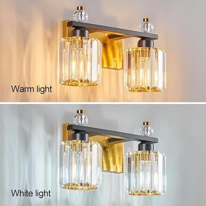 Bathroom Vanity Lights 2-Light Black Gold Modern Crystal Vanity Light Fixtures Over Mirror Crystal Bathroom Vanity Lighting Fixtures