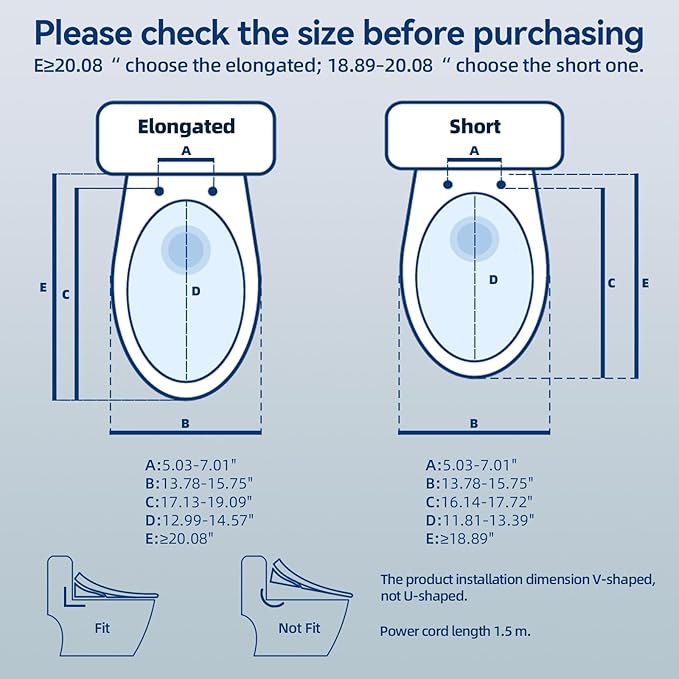 Smart Heated Toilet Seat for Short V-Shaped Toilets – Bidet Warm Water Wash, Self-Cleaning Nozzle, Warm Air Dryer, Deodorizer, Soft-Close Lid, LED Night Light & Remote Control, Easy Install