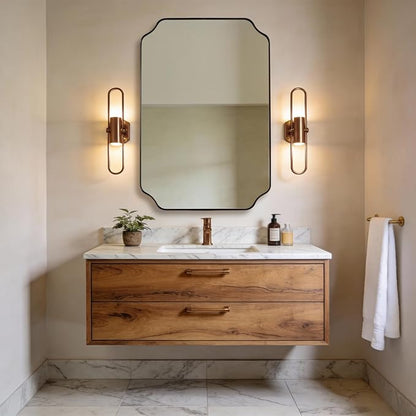 Brushed Bronze Scalloped Mirror, 26"x38" Bathroom Vanity Mirror, Antique Scalloped Mirror in Premium Stainless Steel Frame, Timeless Shape with Unique Flair, Hangs Vertically/Horizontally