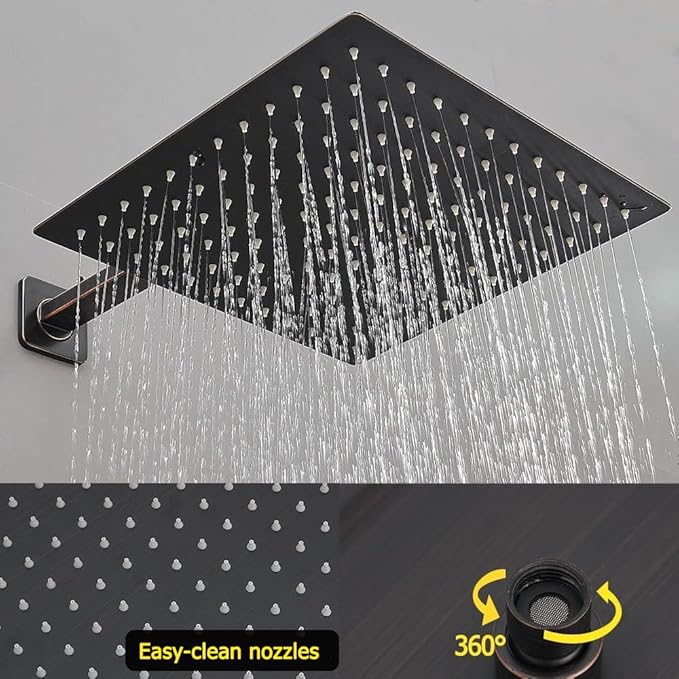 Oil Rubbed Bronze Shower System 16 Inch Bathroom Rain Mixer Shower Combo Set Wall Mounted Rainfall Shower Head and Handheld System Shower Faucet Set Rough-in Valve Body and Trim Kit