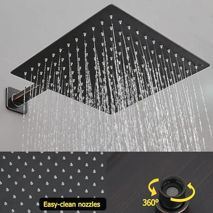 Oil Rubbed Bronze Shower System 16 Inch Bathroom Rain Mixer Shower Combo Set Wall Mounted Rainfall Shower Head and Handheld System Shower Faucet Set Rough-in Valve Body and Trim Kit