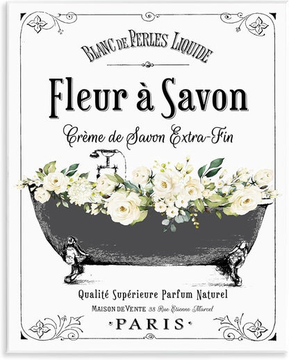 French Flower Bathtub Floral, 11 x 14 Inch Mounted Print on Wall Plaque | Stupell Industries · By Lettered and Lined · Ready to hang · Bathroom to bedroom decor · Made in USA