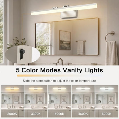 SOLFART Bathroom Lighting Fixtures Over Mirror: 32 Inch 5CCT Retractable LED Vanity Lights Brushed Nickel Dimmable Adjustable Head ETL