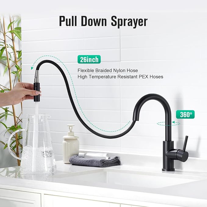 CREA Bathroom Faucet with Pull Out Sprayer,Black Bar Sink Faucets for Small Kitchen Mini Pre Wet Bar Vanity,Single Handle Pull Down 2 Modes,cUPC/NSF